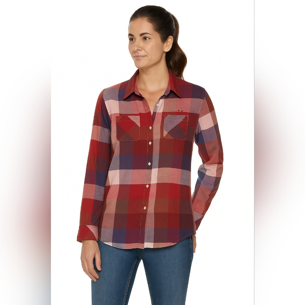 Maison Scotch Plaid Flannel Shirt Size 1 (S) La Femme Selon Marie Red Blue